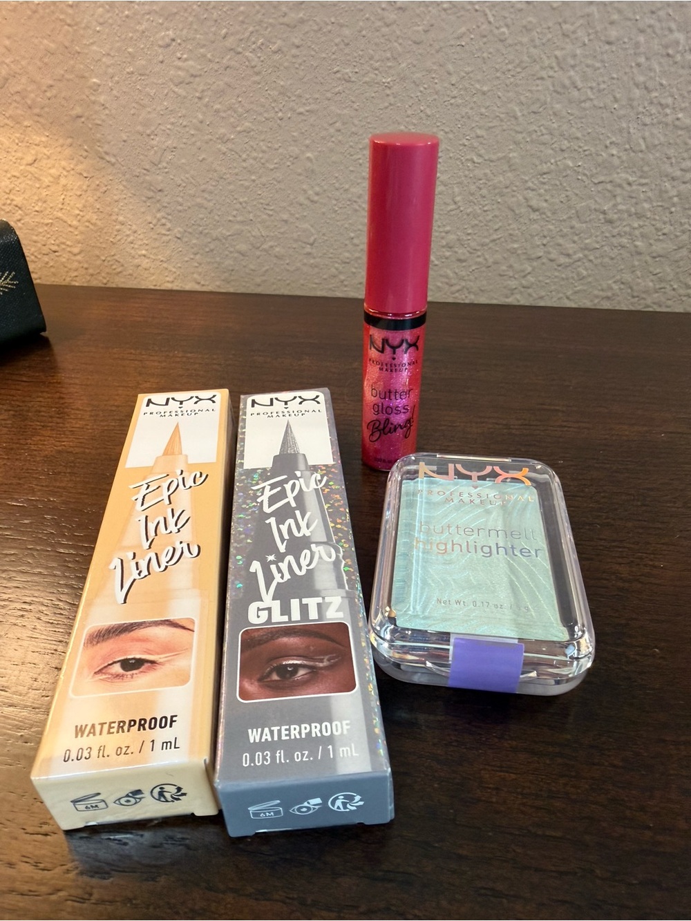 NYX Pink Butter Gloss, Teal Highlighter & Eyeliners Set